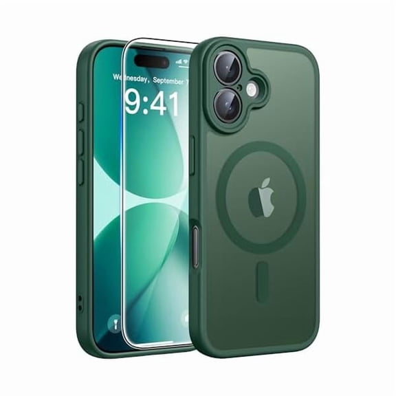ZHU997 for iPhone 17 Phone Case: Magnetic Translucent Matte [Full Covered Camera Protection] [Screen Protector] Military Grade Shockproof Slim Cover Drop Proof Protective Cases - Green