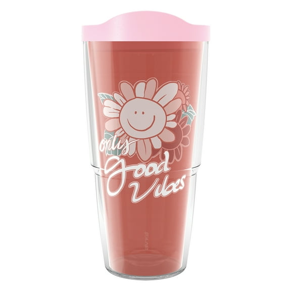 Tervis  Only Good Vibes Floral Made in USA Double Walled Insulated Travel Tumbler, Classic 24oz