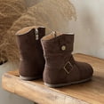 thumbnail image 4 of Girls Winter Riding Boots Vintage Suede Round Toe Antislip Flat Mid Calf Booties Trendy Buckle Strap Zipper Moto Boots 9 Toddler Brown, 4 of 6