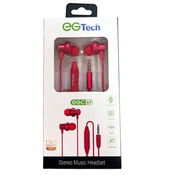 1 Pack Stereo Wired Earbuds with Built In Microphone, Noise Reducing Audio and 3.5mm Jack for Music, Calls & Everyday Listening, Red