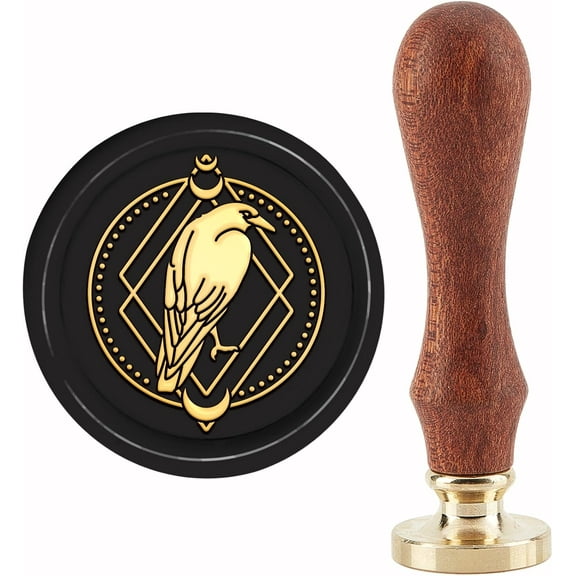 Crow Wax Seal Stamp 30mm Raven Moon Crystal Removable Brass Head Halloween Sealing Wax Stamp Sealing Stamp with Wooden Handle for Wedding Envelopes Invitations Cards Gift Packing DIY