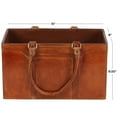 thumbnail image 4 of DecMode Rustic Leather Brown Rectangular Magazine Holder with Strap Handles, 15"W x 16"H, 4 of 15