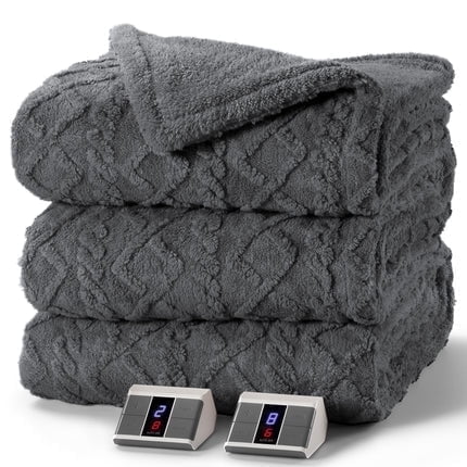 MaxKare Heated Blanket Queen Size Fast Heating Electric Blanket with Dual Controllers, 10 Heat Levels, 10H Timer, 84" x 90", Gray
