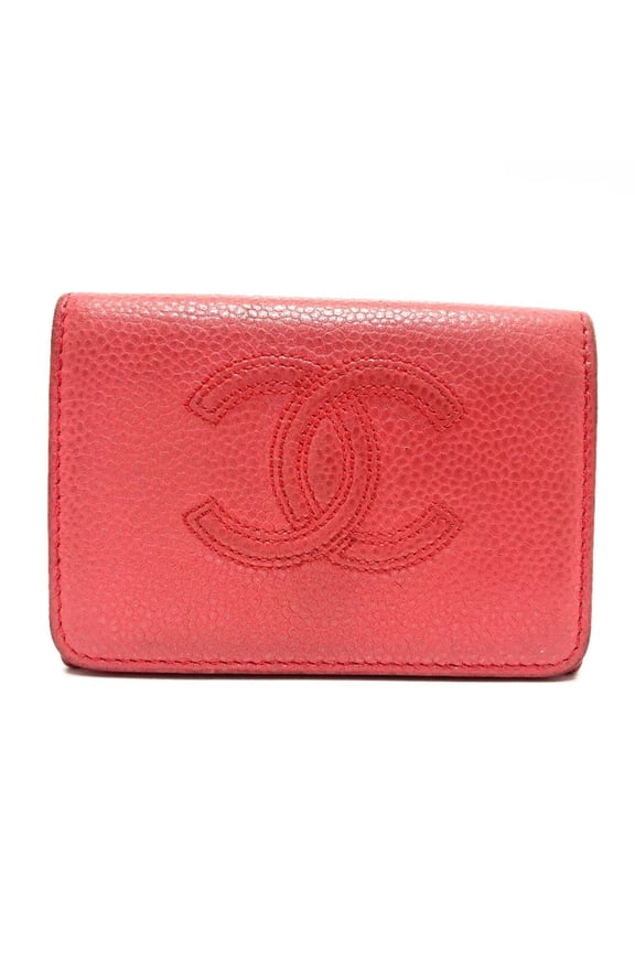Pre-Owned CHANEL A70796 CC Coco Mark Double-Hook Small Flap Compact Tri-Fold Wallet... (Fair)