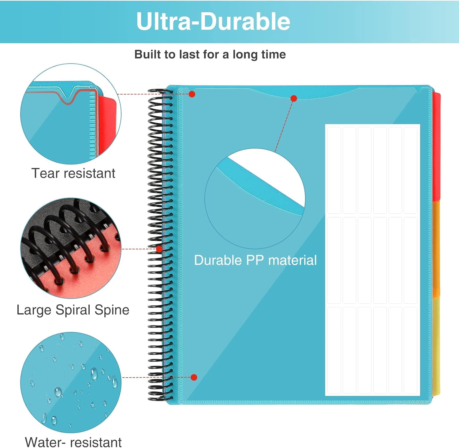 24 Pocket Project Organizer, 1/3-cut Tab Binder Organizer with Sticky Labels, Multi Pocket Folder with Zipper Pouch, Folder Binder Spiral Pocket Notebook, Office Supplies
