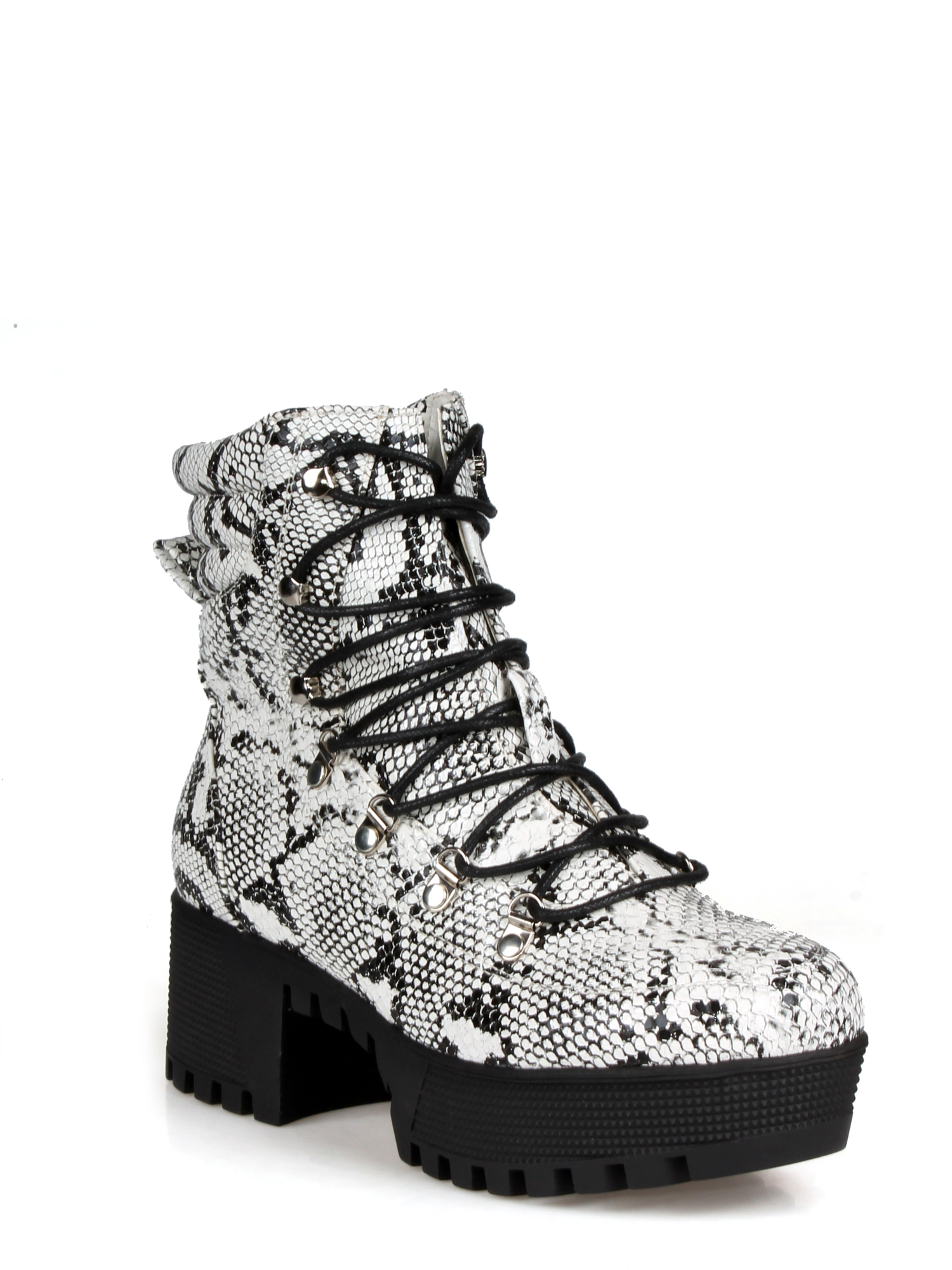 Ochotoros Women's Lace Up Combat Booties in Snake, Size: 6.5, Multicolor