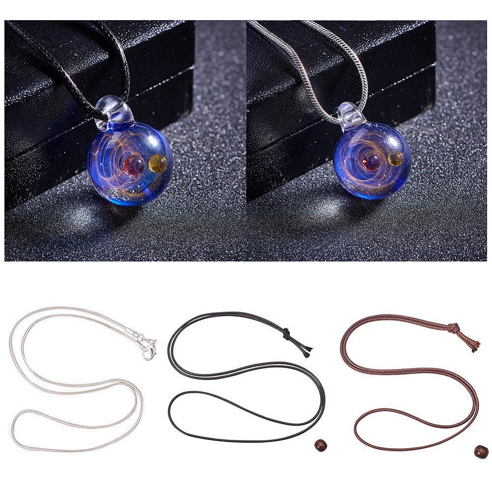 1box Galaxy Universe Ball Necklace Makings with Handmade Lampwork Pendants Waxed Cowhide Leather Cord and Brass Chain