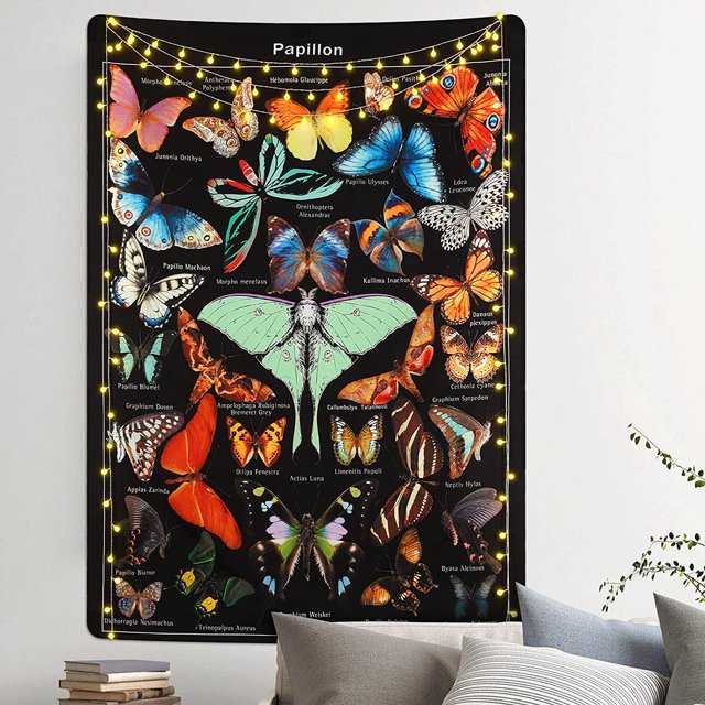 Tapiz de mariposa, tapices Vintage Beige, tapiz estético, tapiz para colgar en la pared de la habitación Xemadio CZJJ-ST37-2