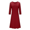 thumbnail image 3 of Zpanxa Plus Size Dress for Women, Solid 3/4 Sleeve Empire Waist Dress, Round Neck Fall Dress Casual Midi T-Shirt Dress Red 3XL, 3 of 5