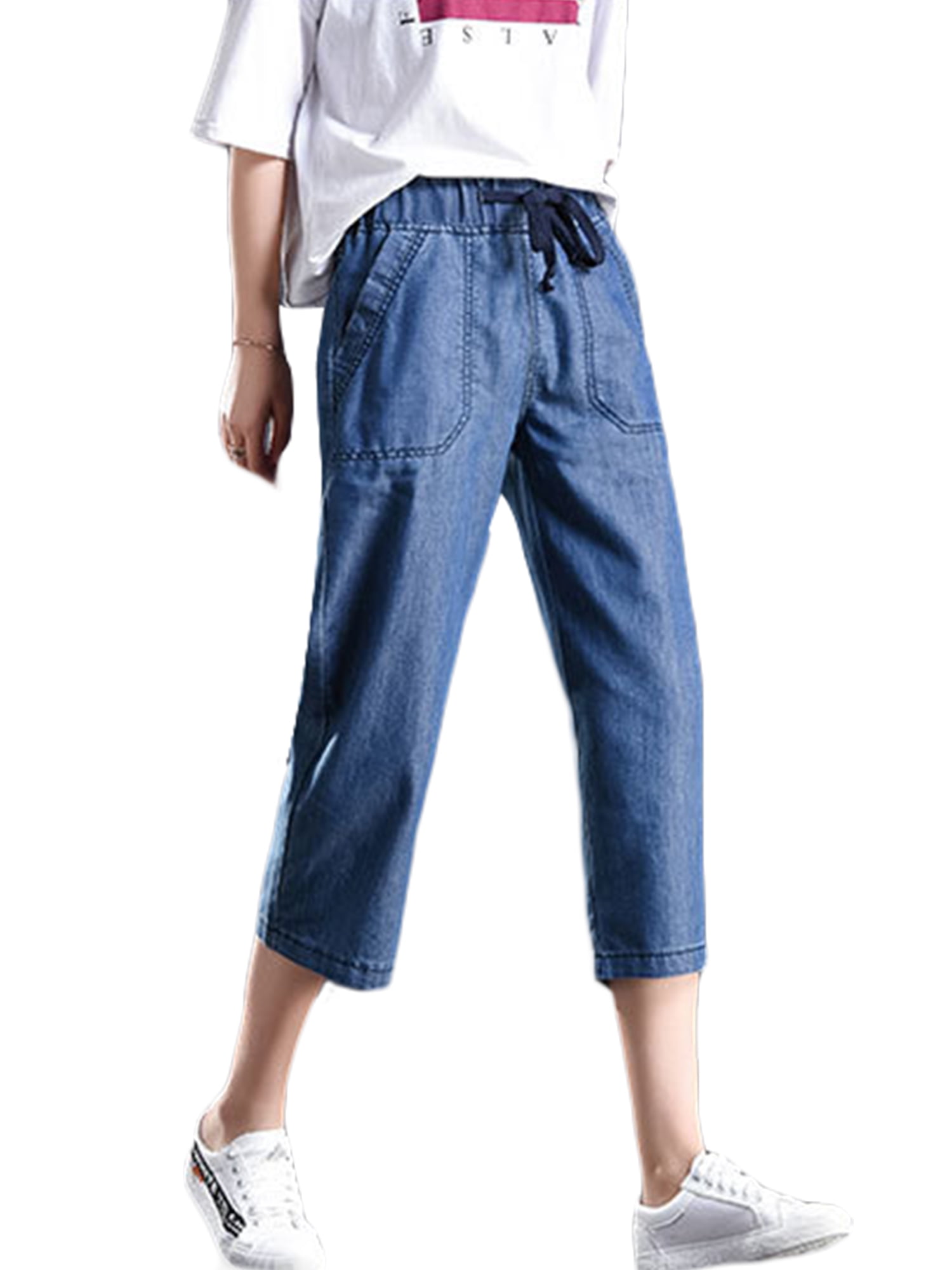 elasticated waist denim trousers