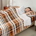 thumbnail image 4 of Castle Fairy Vintage Tartan Plaid Queen Sheets 4 Pieces,Geometric Intersecting Line Queen Sheet Sets,Caramel Brown White,1 Flat Sheet, 1 Fitted Sheet and 2 Pillowcases, 4 of 7