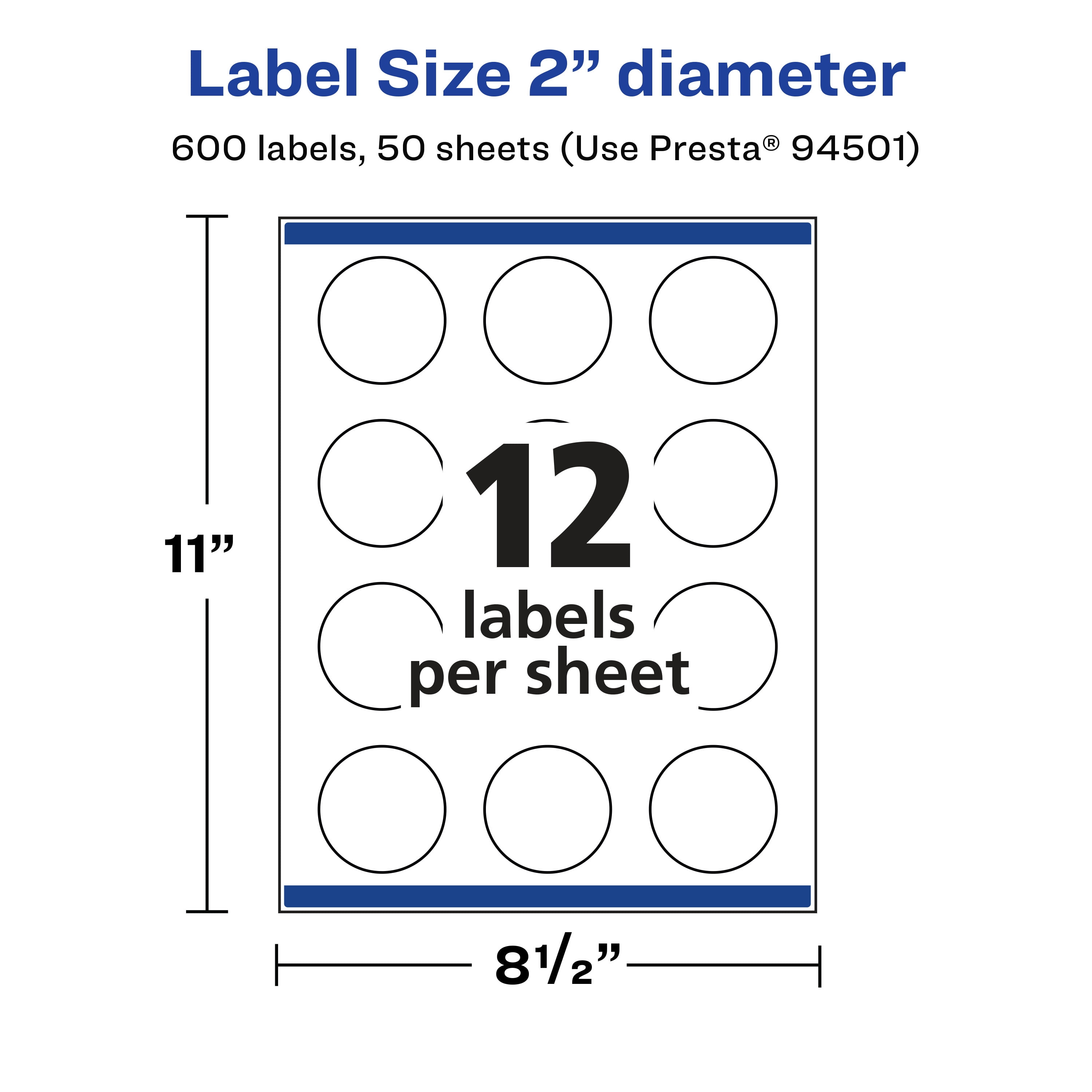 Avery Matte Clear Round Labels, 2" Diameter, 600 Total