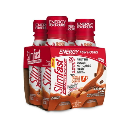 SlimFast Advanced Energy High Protein Ready to Drink Meal Replacement Shake, Caramel Latte, 11 fl. oz., Pack of 4