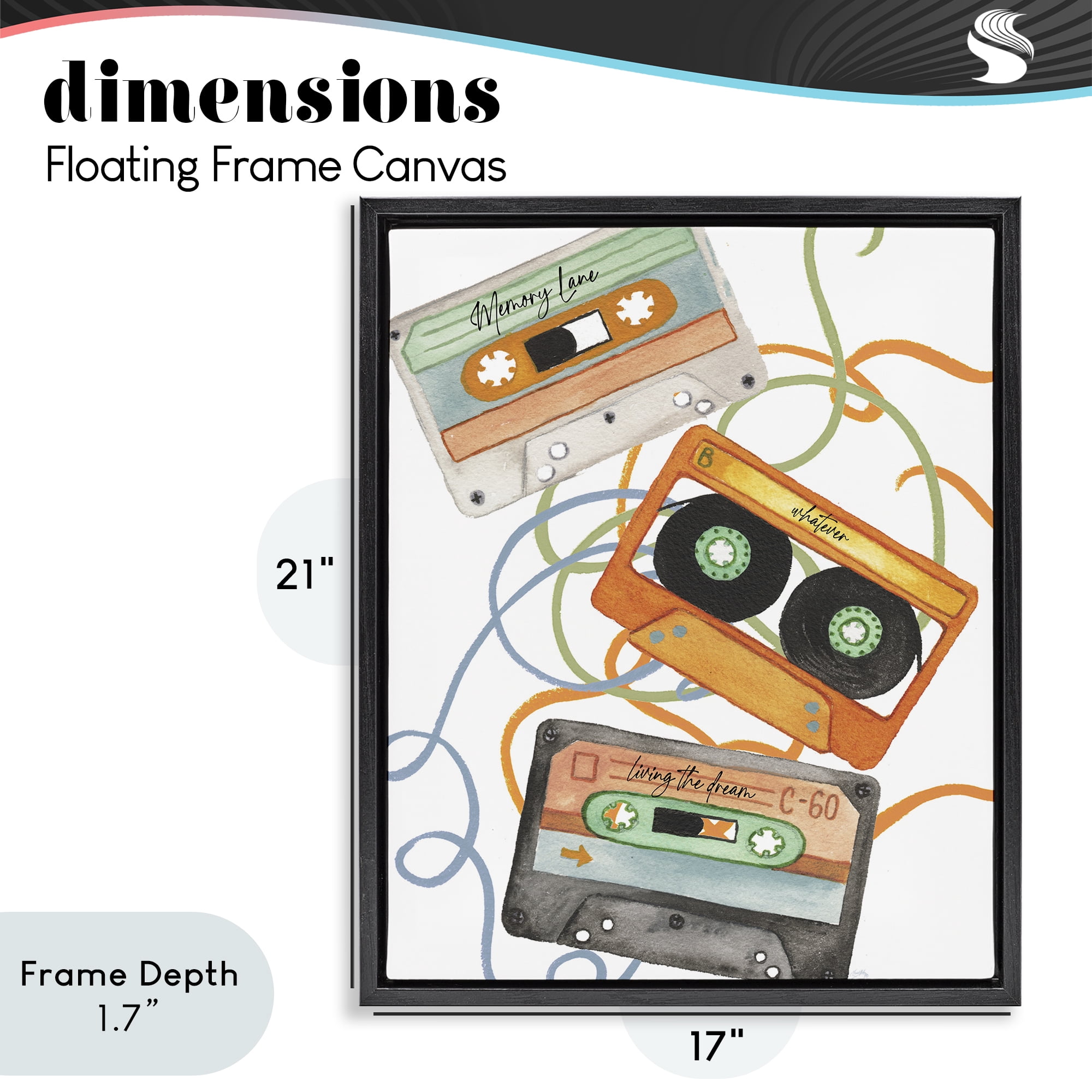 Stupell Industries Cassette Mix Tapes Trio Black Framed Floater Canvas Wall Art, design by Elizabeth Medley