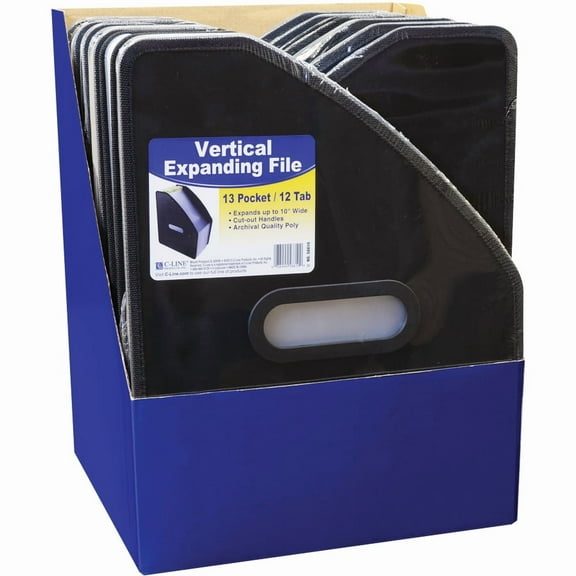 C-Line Vertical Expanding File, 13-Pocket, 10" Expansion, Letter, Poly, Black
