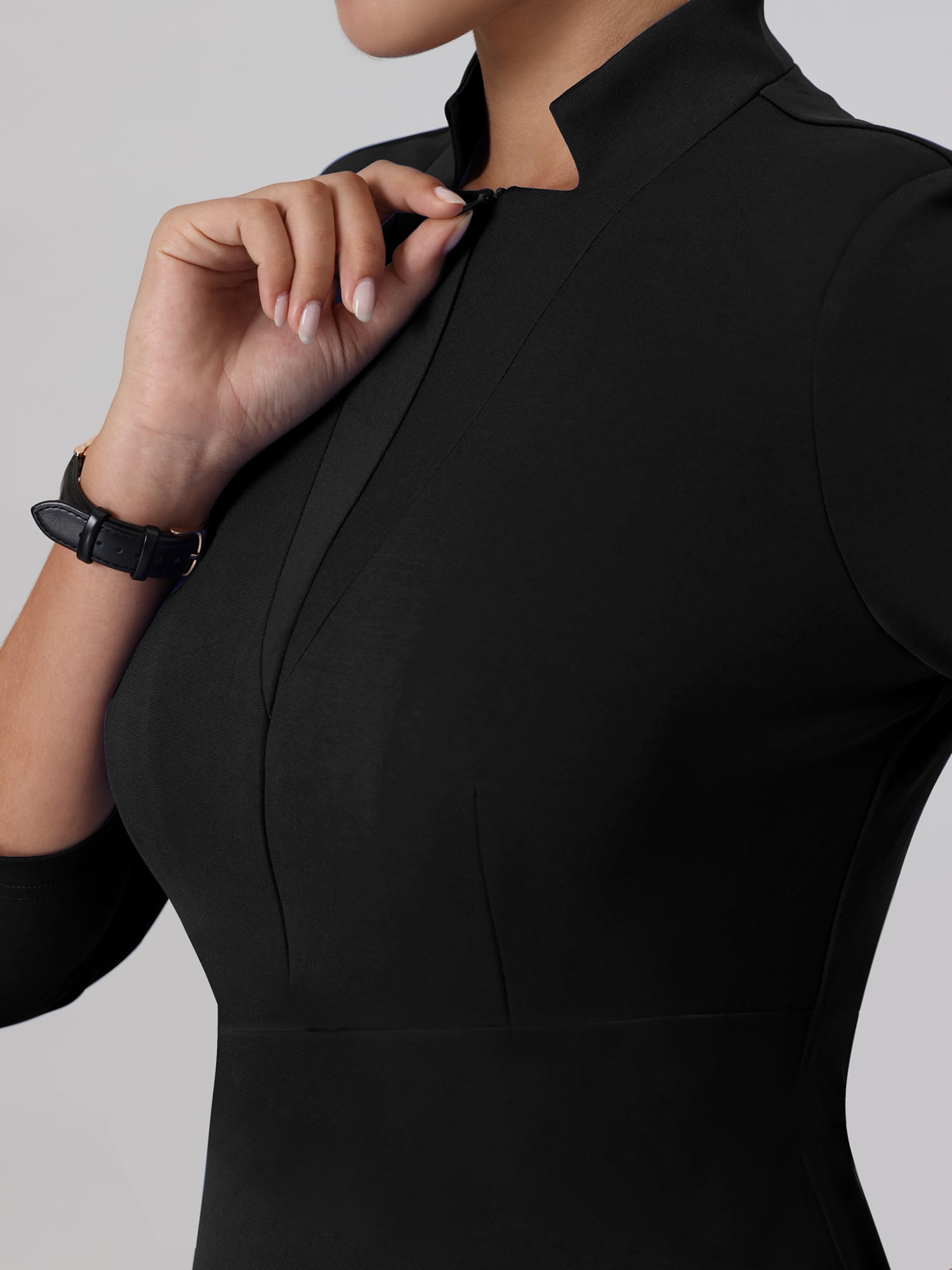 DARING DIVA Sheath Zipper Collar Pencil Dress S Black
