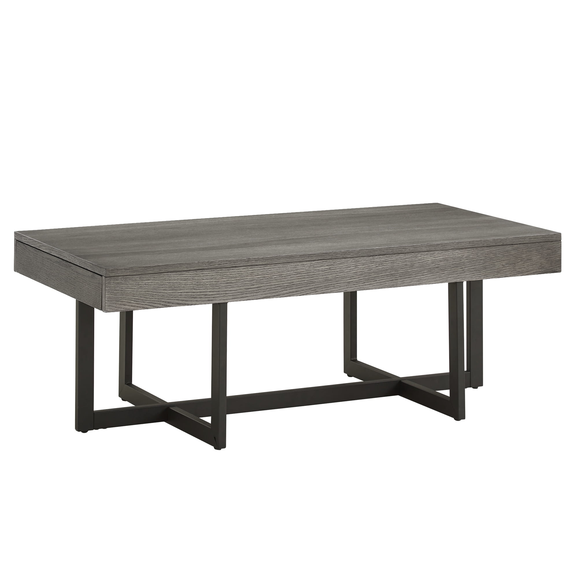 Weston Home Nadian Modern Metal and Wood 2 Drawer Coffee Table, Gray