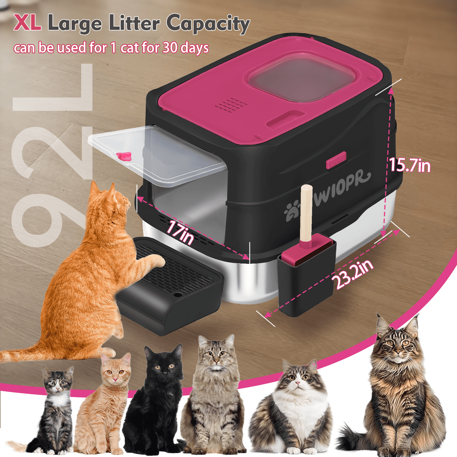 Aqwiopr Extra Large Stainless Steel Enclosed Cat Litter Box - Odor-Resistant, Easy Clean - Gray