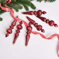 thumbnail image 4 of 6 Pcs 6.7" Finial Drop Christmas Ornament Hanging Teardrop Ornament, Plastic Shatterproof Decor Shiny Matte Glitter Sequin for Xmas Tree Pendants Winter Holiday Party Supply,Wine, 4 of 8