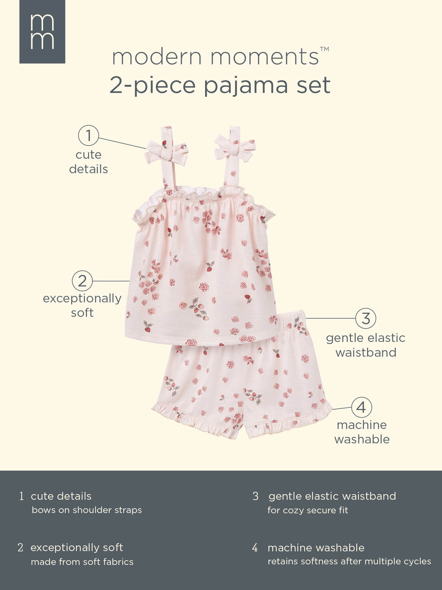 Modern Moments by Gerber Toddler Girl Cami Pajama Set, 2-Piece, Sizes 12M - 5T