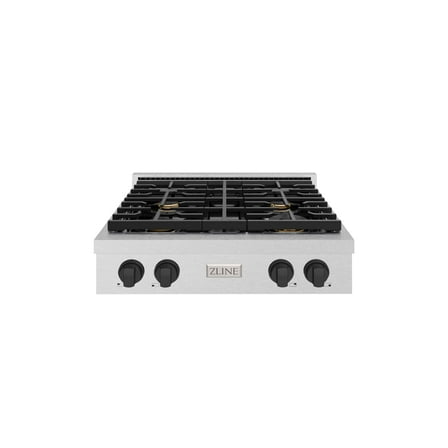 ZLINE Autograph 30" Paramount Gas Rangetop with 4 Burners and Porcelain Cooktop in DuraSnowÂ® Stainless Steel with Matte Black Accents, SRTSZ-30-MB