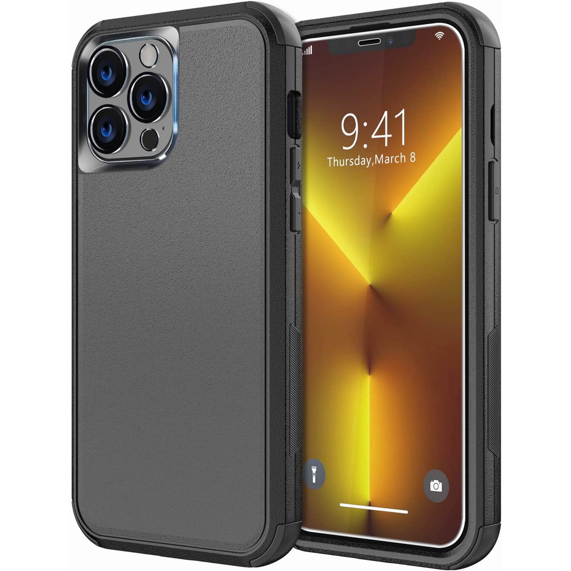 Diverbox for iPhone 13 Pro Max Case [Shockproof] [Dropproof] [Tempered Glass Screen Protector + Camera Lens Protector],Heavy Duty Protection Phone Case Cover for Apple iPhone 13 Pro Max (Black)