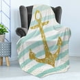 thumbnail image 4 of Anchor Soft Flannel Fleece Throw Blanket, Nordic Marine Golden Yellow Anchor Striped Background Old-Fashioned Artwork, Cozy Plush for Indoor and Outdoor Use, 70" x 90", Pale Blue White, by Ambesonne, 4 of 5