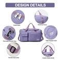 thumbnail image 6 of DAKIMOE Travel Duffle Bag for Women Men, Weekender Overnight Bags Carry on Gym Bag with Wet Pocket/Adjustable Strap/Shoe Compartment, Foldable Waterproof Duffel Tote for Plane Sports Dance, Purple, 6 of 10