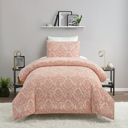 Better Homes & Gardens Woven Damask 2-Piece Comforter Set, Blush, T/TXL, All Ages