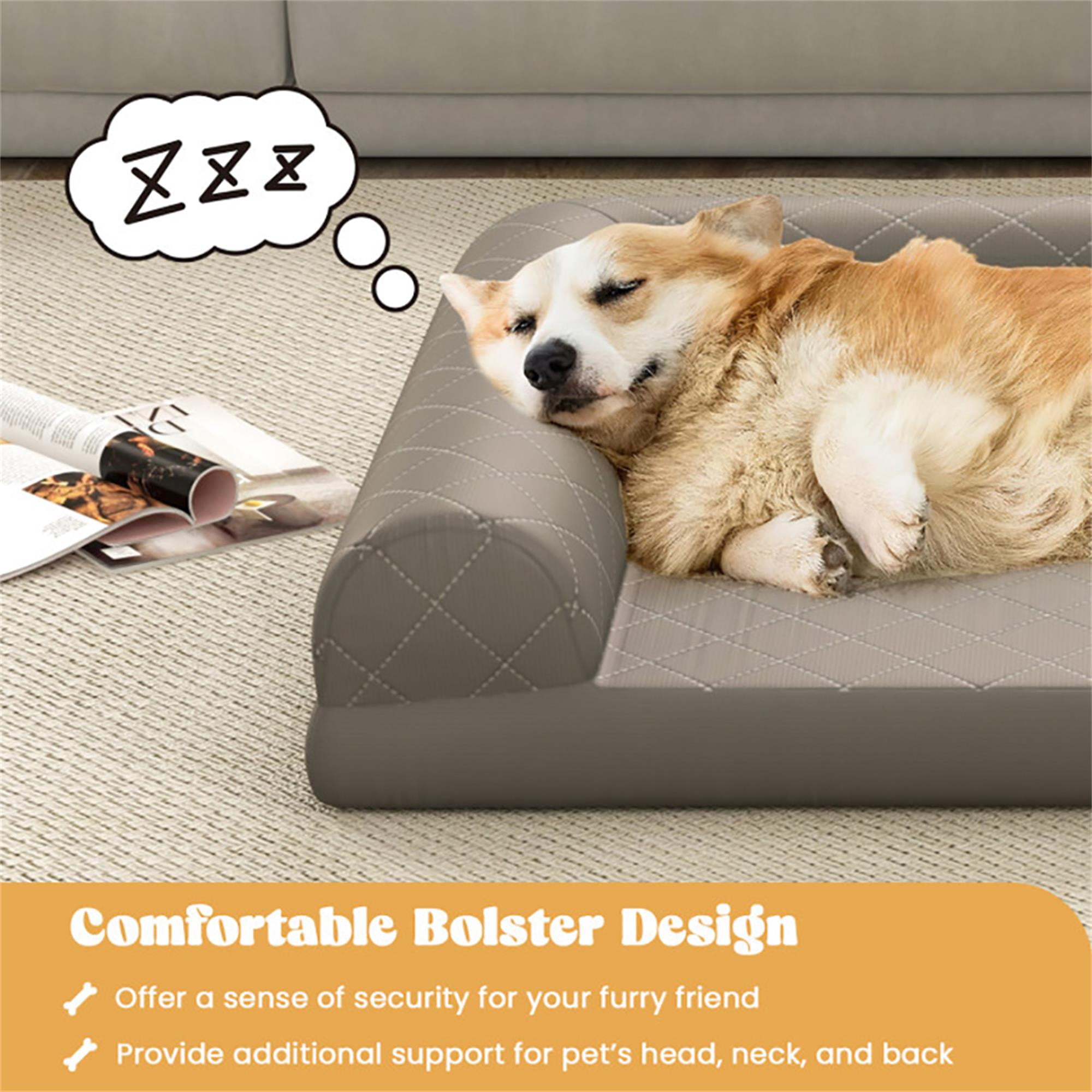 Kadyn 36" Pet Dog Crate Bed with 3-Side Bolster, Dog Bed Sofa Furniture, Cat Sofa Beds with Removable Washable Bed Cover, Gray