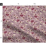 Floral Nurse Nursing Mauve Heart Doctor Medical Spoonflower Fabric by the Yard