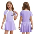 thumbnail image 1 of Mufeng Girls Short Sleeve Swim Dress Front Zippy Padded Swimsuit UPF50+ Rash Guard Swimwear Purple 130/M 不带胸垫, 1 of 6