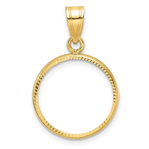 Wideband Distinguished Coin Jewelry 10k Polished and Diamond-cut 16.5mm Prong Coin Bezel Pendant