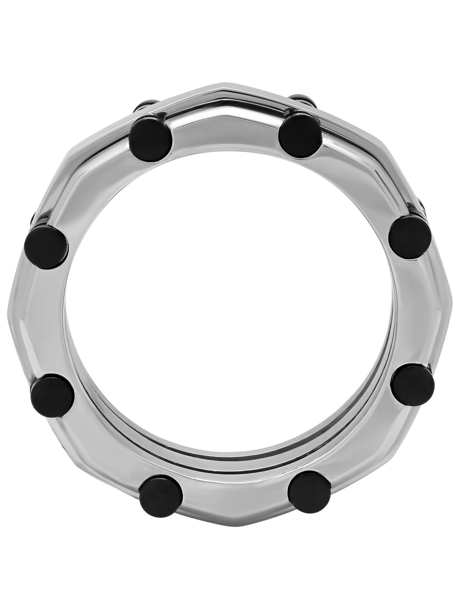 Men’s Stainless Steel Silver-Tone & Black Rivet Accent Layered Band