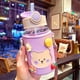 thumbnail image 1 of Botella de agua Kawaii para niñas, lindas botellas de agua con pajita, botella de agua portátil a prueba de fugas con oso Kawaii con correa y funda ajustables, para la escuela, 1 of 5