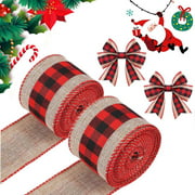 30 Yard Christmas Wired Edge Ribbon 3 Colors Burlap Wrapping Ribbon 2.5 Inch Red Green Natural Craft Ribbon Rustic Decorative Ribbon for Gift Wrapping Wreath Floral Arrangement Bow