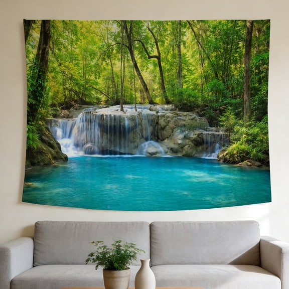 FLASHLUMI 40"x30" Tropical Waterfall Tapestry Wall Hanging, Forest Lake Nature Scenery Tapestry for Bedroom Living Room