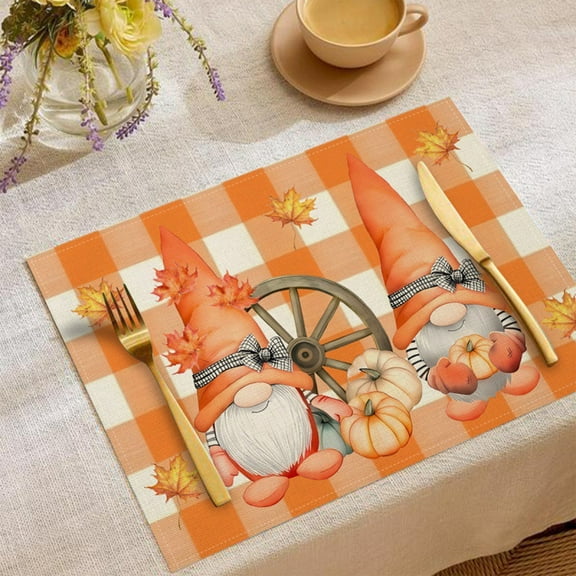 Vintage Thanksgiving Harvest Placemats, Fall Pumpkin Themed Heat Resistant Table Mats for Autumn Dining Decor, Farmhouse Kitchen Decorations