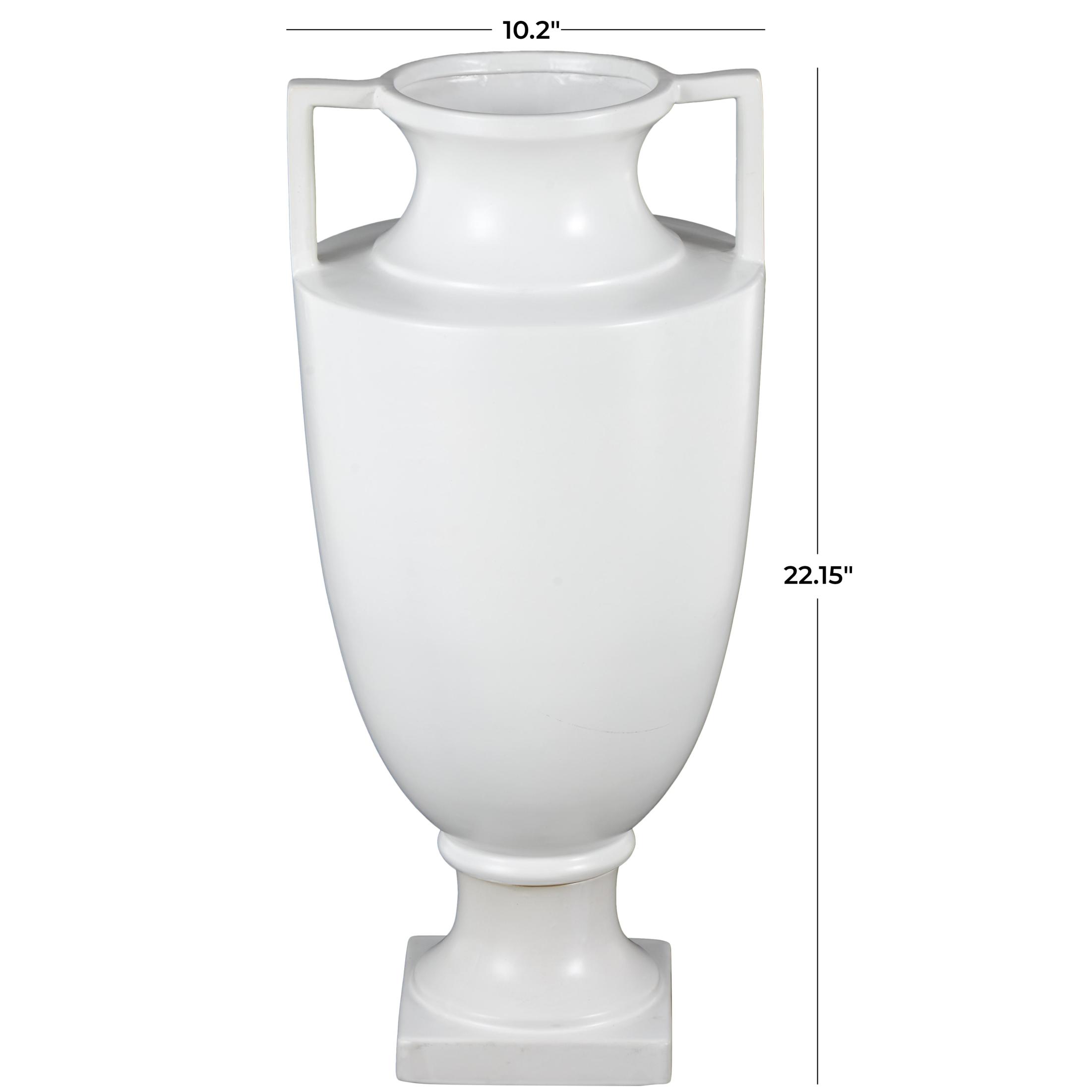 DecMode 22" Fluted Urn Shaped White Ceramic Vase with Handles