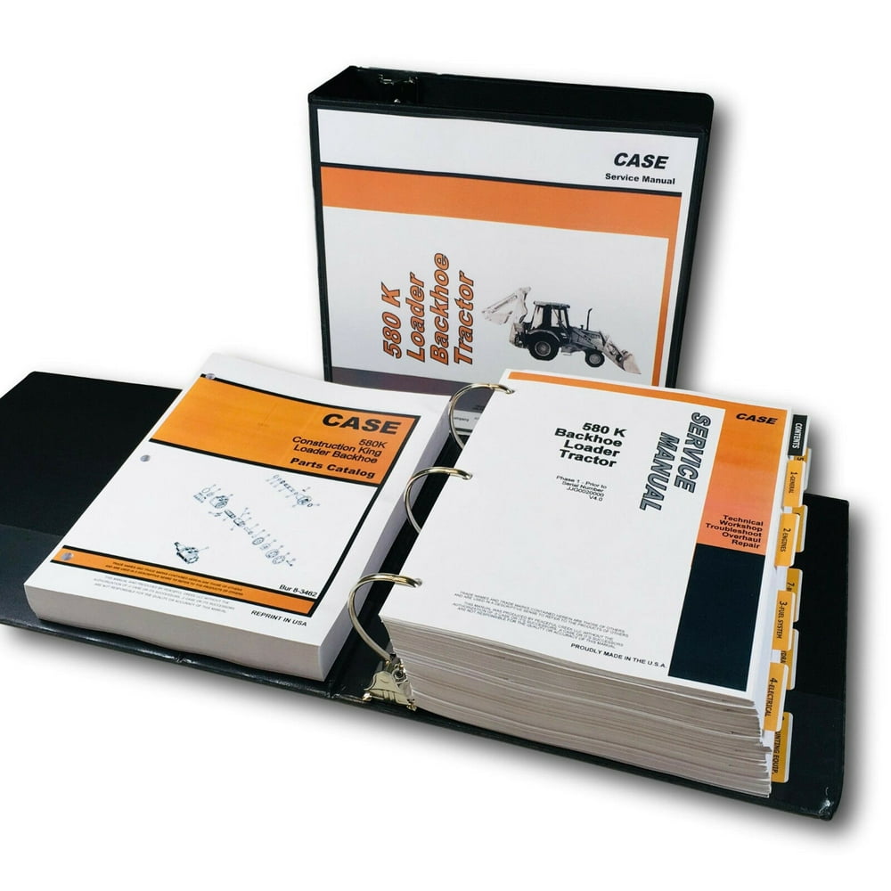 Case 580K Backhoe Loader Tractor Phase 1 Service Manual Parts Catalog
