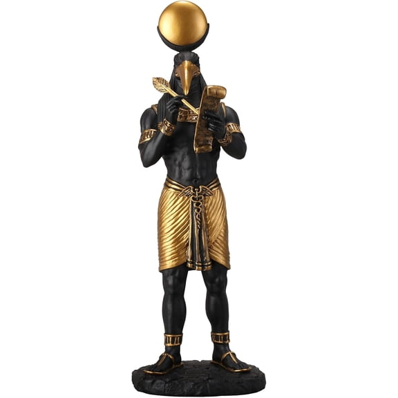 Veronese Design 11 Inch Thoth Egyptian God of Knowledge Black Gold Resin Statue