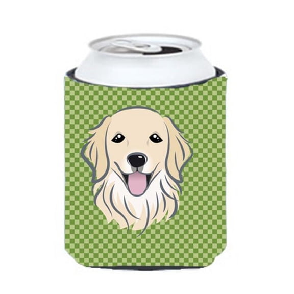 Green Checkered Golden Retriever Can or Bottle Hugger