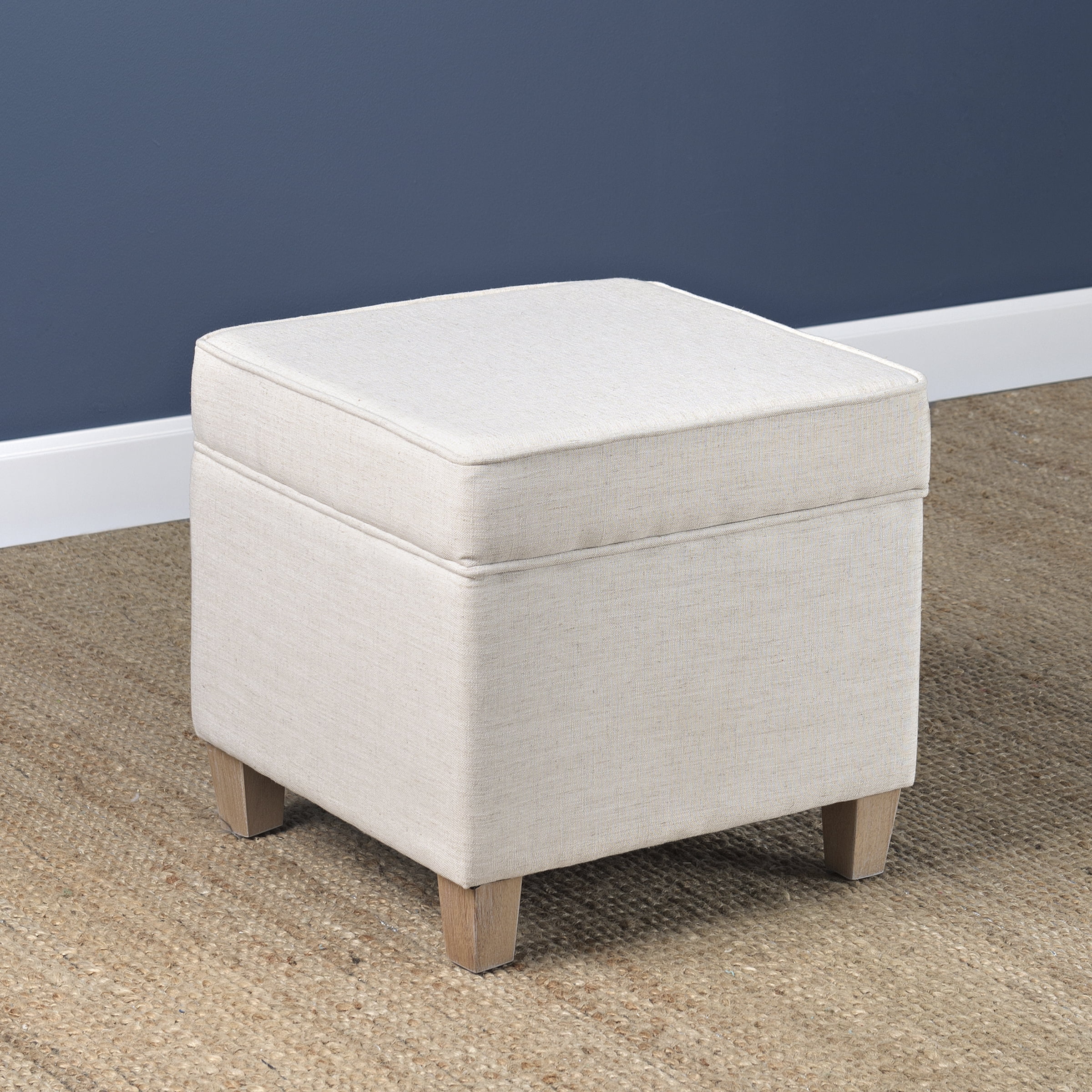 HomePop Cole Classics Square Storage Ottoman Wood Leg- Cream