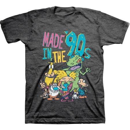 Mens Nickelodeon 90s Throwback Shirt - Retro Nick Group tee - Classic Nick Graphic T-Shirt (Charcoal Heather, 3X-Large)