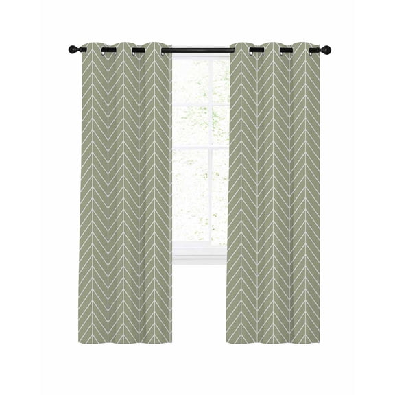 Sage Green Geometric Blackout Curtains, Light Blocking Print Window Curtains, Minimalism Solid Color Striped Lines Thermal Insulated Window Drapes for Living Room 2 Panels, 55"W x 39"L