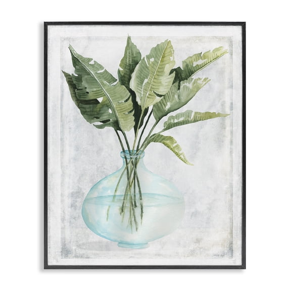 Stupell Industries Farmhouse Green Plant Leaves Glass Vase Rustic Illustration Black Framed Giclee Art, 11 x 14, by Cindy Jacobs