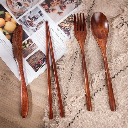 

XWQ Flatware Sets Japan Style Smooth Surface Ergonomics Handle Spoon Fork Chopsticks Cutter Dining Set for Travel