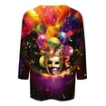 thumbnail image 4 of QATAINLAV Mardi Gras Shirts for Women Plus Size Casual Round Neck Blouse Fashion Carnival Celebration 3/4 Sleeve Pullover Top Multicolor S 50 Percent Off Deals Today, 4 of 6