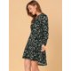 thumbnail image 2 of Vestido Casual De Manga Larga Con Cintura Ceñida Y Cuello En V Floral Para Mujer Negro L, 2 of 6