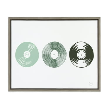 Kate and Laurel Retro Three Records Framed Canvas Art Print, 18" x 24", by Statement Goods